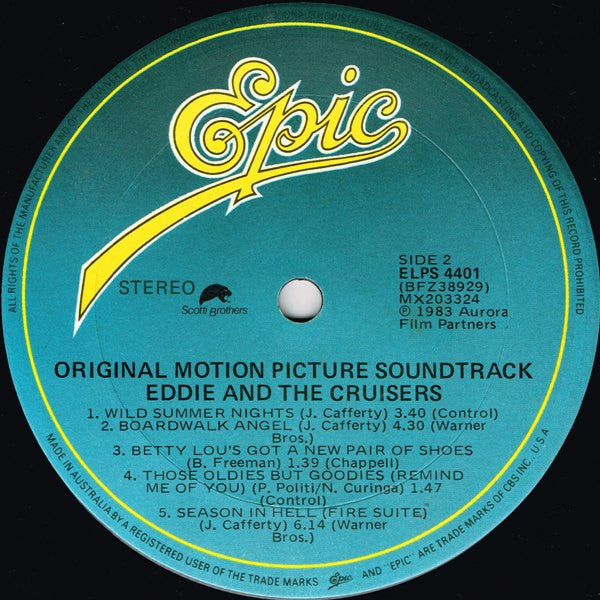 John Cafferty And The Beaver Brown Band : Eddie And The Cruisers (Original Motion Picture Soundtrack) (LP, Album)