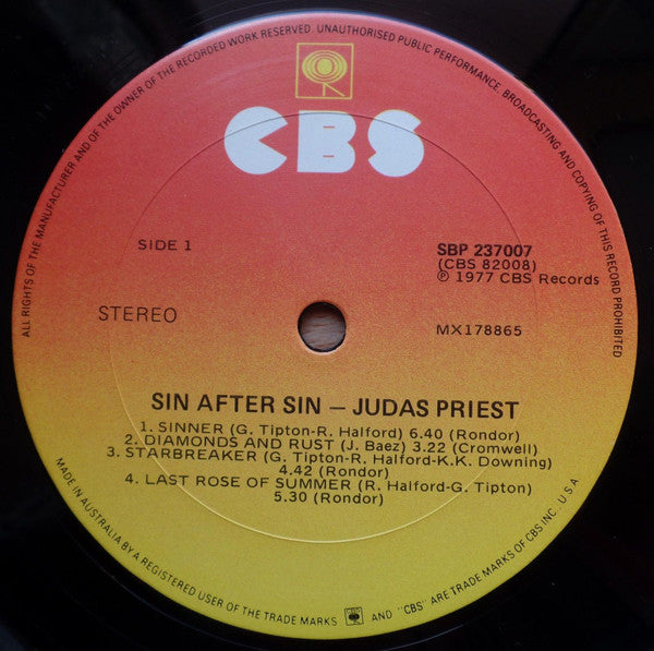 Judas Priest : Sin After Sin (LP, Album)