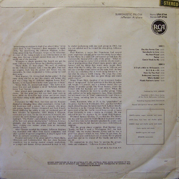 Jefferson Airplane : Surrealistic Pillow (LP, Album)