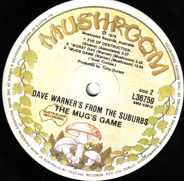 Dave Warner's From The Suburbs : Mug's Game (LP, Album, Gat)