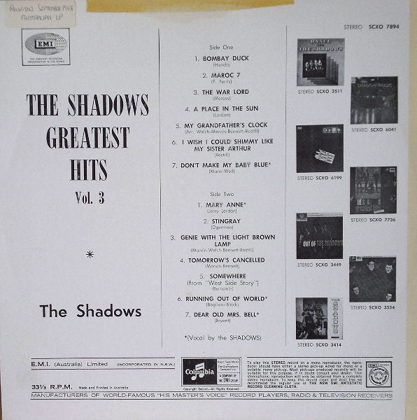 The Shadows : The Shadows Greatest Hits Vol. 3 (LP, Comp)