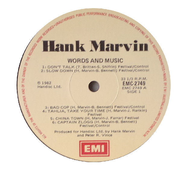 Hank Marvin : Words And Music (LP, Album)