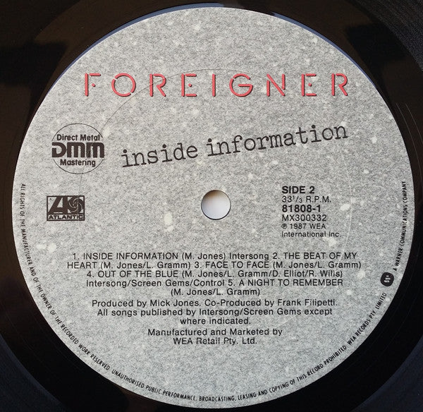 Foreigner : Inside Information (LP, Album, Gat)