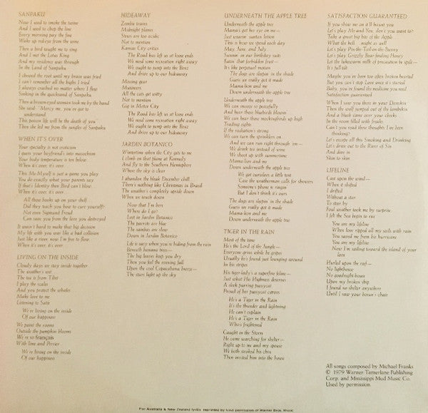 Michael Franks : Tiger In The Rain (LP, Album)