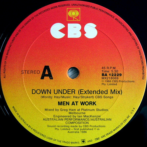 Men At Work : Down Under (Extended Mix) (12")