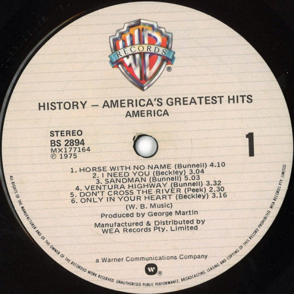 America (2) : History · America's Greatest Hits (LP, Comp, RE)