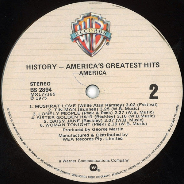 America (2) : History · America's Greatest Hits (LP, Comp, RE)