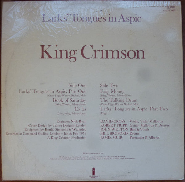 King Crimson : Larks' Tongues In Aspic (LP, Album)