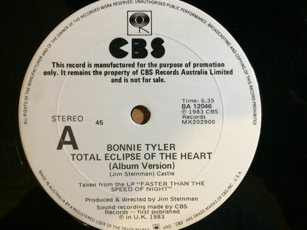 Bonnie Tyler : Total Eclipse Of The Heart (12", Maxi, Promo)