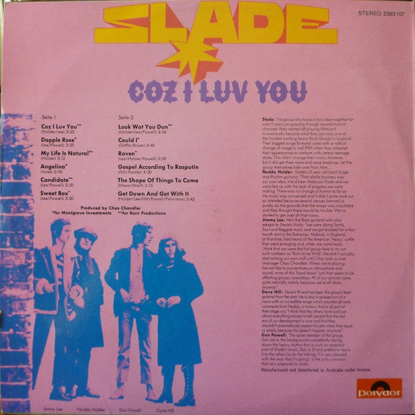 Slade : Coz I Luv You (LP, Comp)