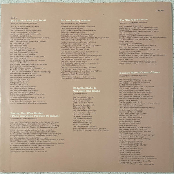 Kris Kristofferson : Songs Of Kristofferson (LP, Comp)