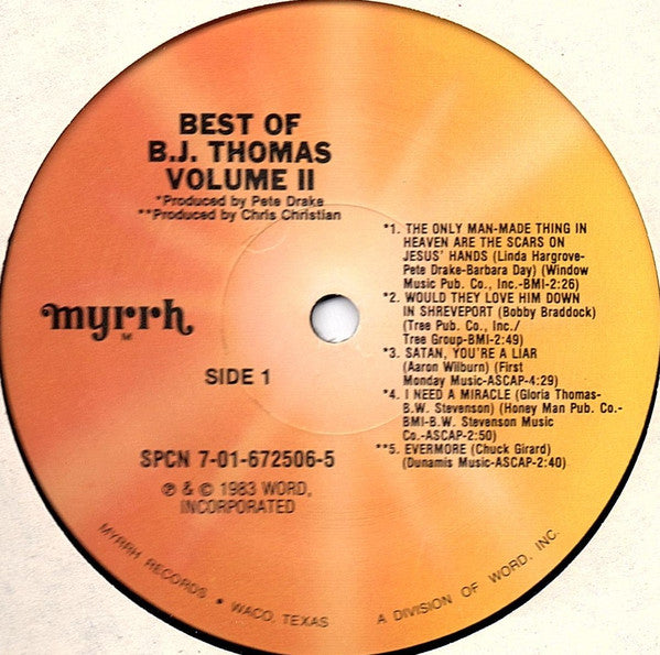 B.J. Thomas : The Best Of B. J. Thomas Volume II (LP, Album, Comp)
