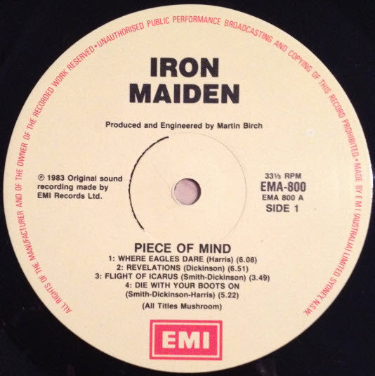 Iron Maiden : Piece Of Mind (LP, Album, Gat)