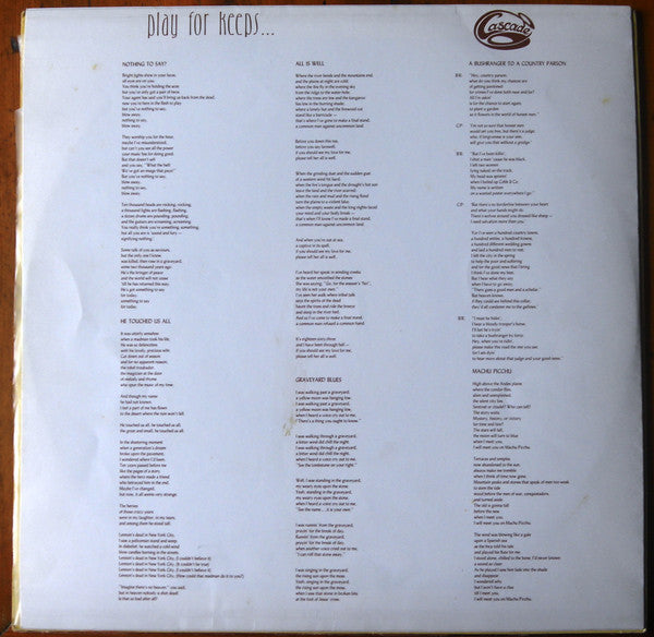 Cascade (15) : Play For Keeps (LP, Album)