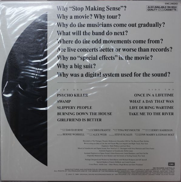 Talking Heads : Stop Making Sense (LP, Album)