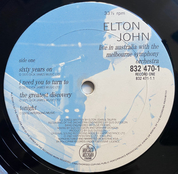 Elton John With The Melbourne Symphony Orchestra* : Live In Australia (2xLP, Album, Gat)