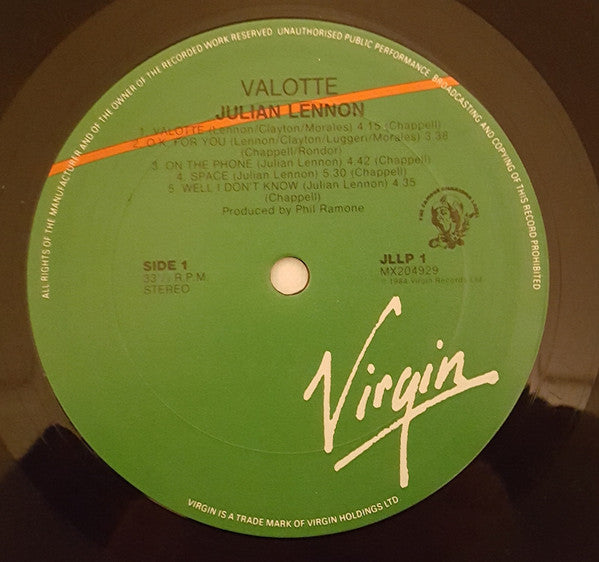 Julian Lennon : Valotte (LP, Album)