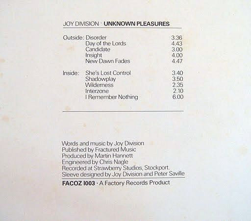 Joy Division : Unknown Pleasures (LP, Album, Tex)