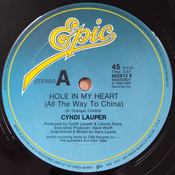 Cyndi Lauper : Hole In My Heart (All The Way To China) (12", Single)