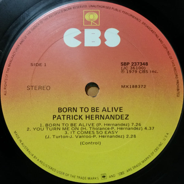 Patrick Hernandez : Born To Be Alive (LP, Album)