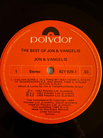 Jon And Vangelis* : The Best Of Jon And Vangelis (LP, Comp)
