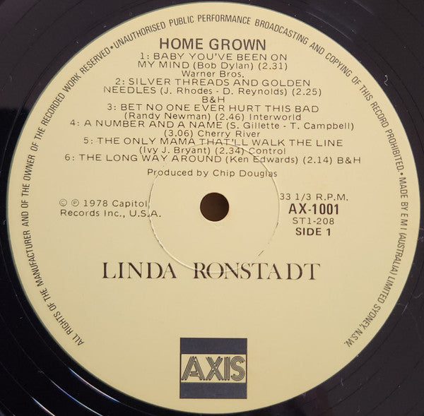 Linda Ronstadt : Hand Sown... Home Grown (LP, Album, RE)