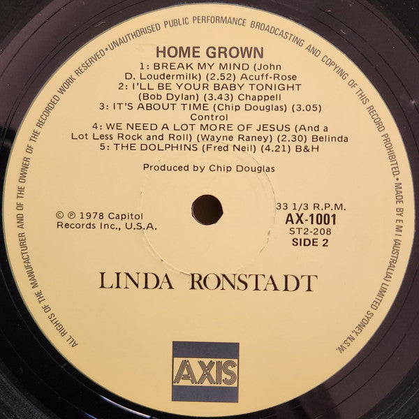Linda Ronstadt : Hand Sown... Home Grown (LP, Album, RE)