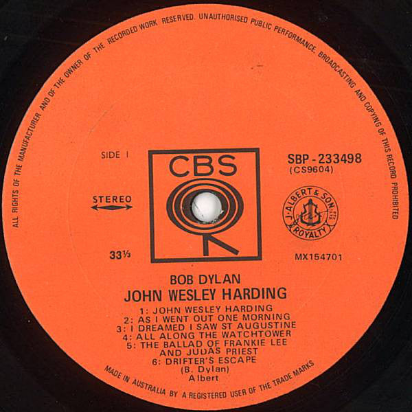 Bob Dylan : John Wesley Harding (LP, Album)