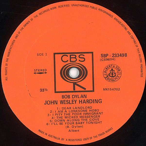 Bob Dylan : John Wesley Harding (LP, Album)