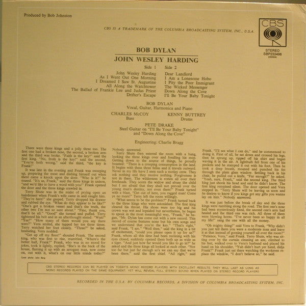 Bob Dylan : John Wesley Harding (LP, Album, RP)