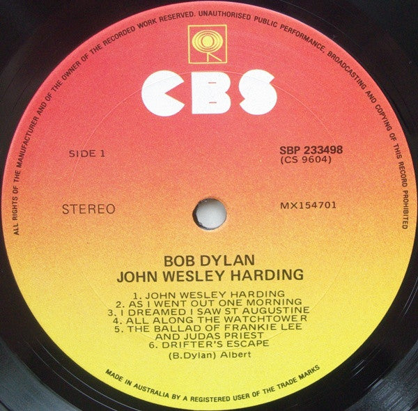Bob Dylan : John Wesley Harding (LP, Album, RP)