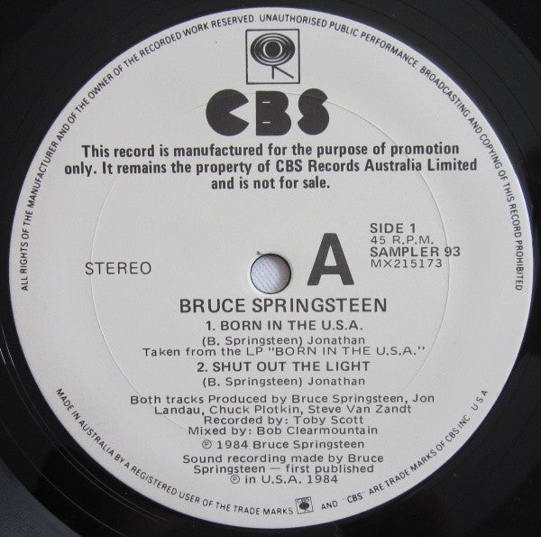 Bruce Springsteen : Born In The U.S.A. (12", Promo, Smplr)