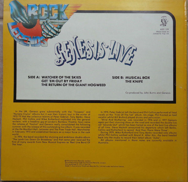 Genesis : Genesis Live (LP, Album, RE)