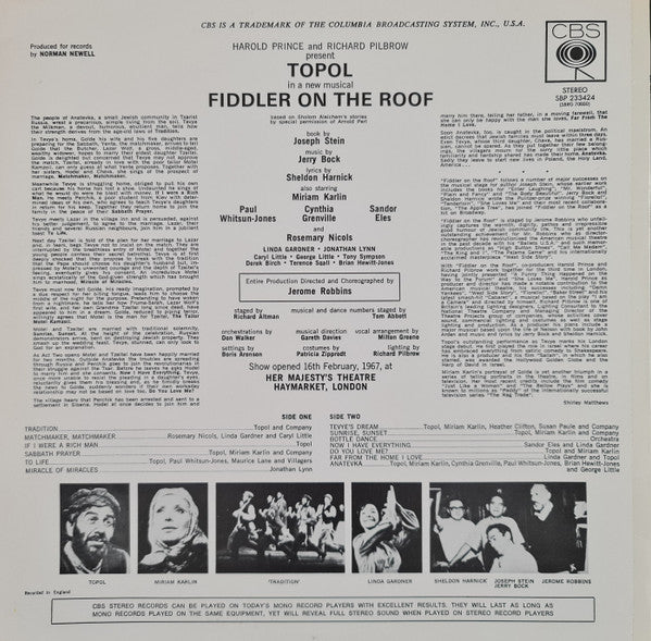 Topol, Original London Cast* : Fiddler On The Roof (LP, Album)