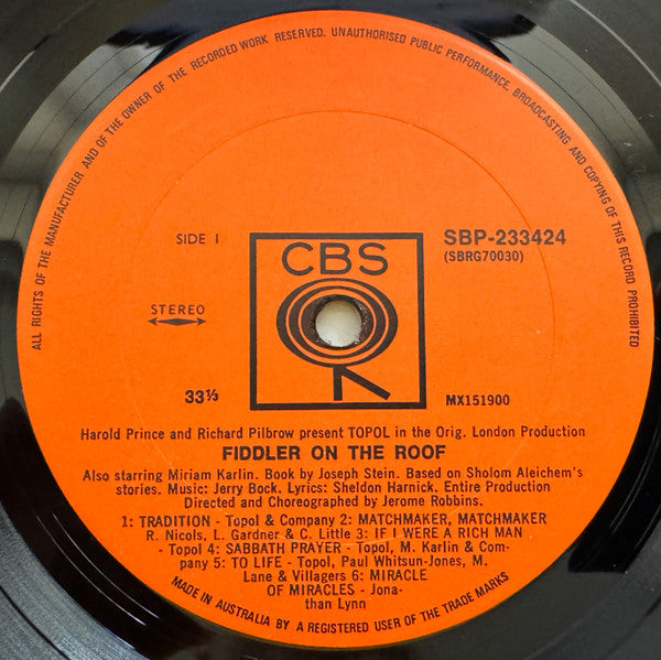 Topol, Original London Cast* : Fiddler On The Roof (LP, Album)