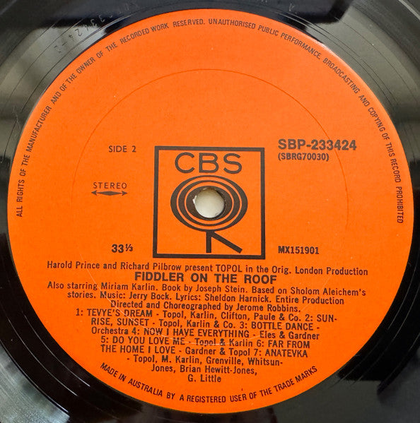 Topol, Original London Cast* : Fiddler On The Roof (LP, Album)