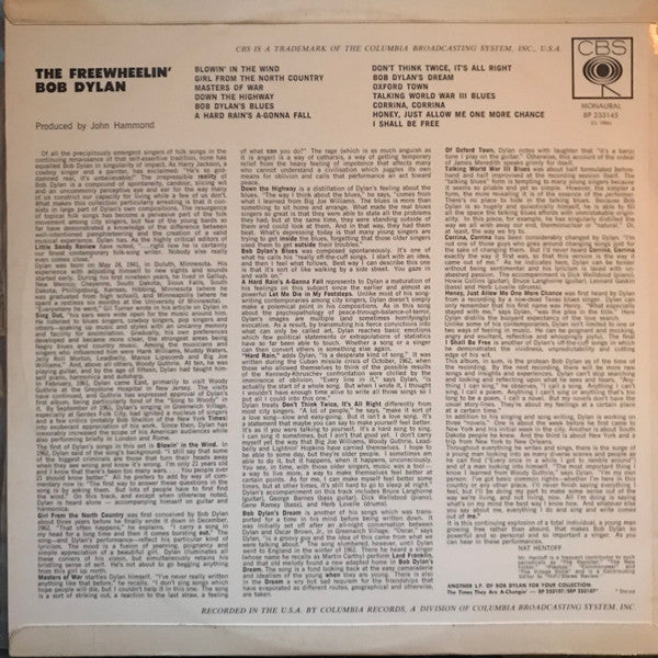 Bob Dylan : The Freewheelin' Bob Dylan (LP, Album, Mono)