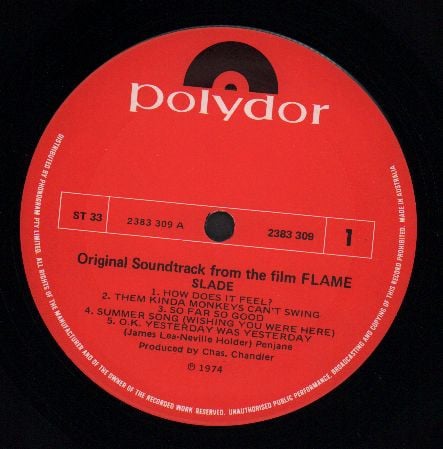 Slade : Original Soundtrack From The Film Flame (LP, Album, Gat)