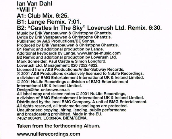 Ian Van Dahl : Will I (12", Single)
