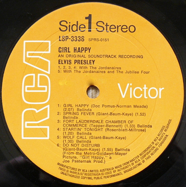 Elvis Presley : Girl Happy (LP, Album, Ora)