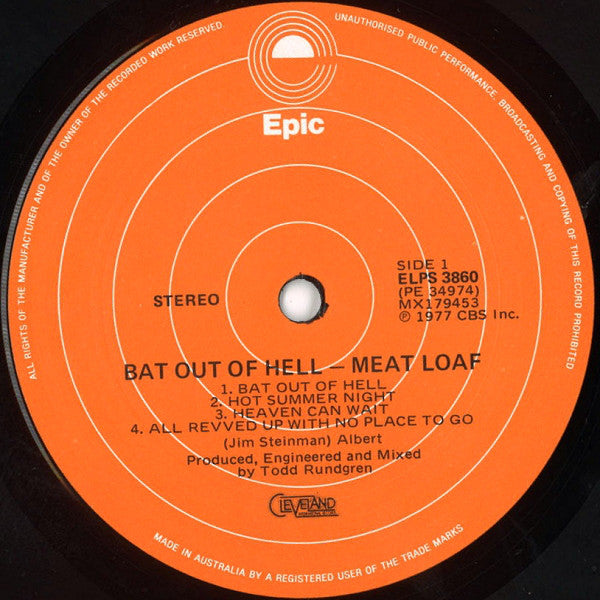 Meat Loaf : Bat Out Of Hell (LP, Album, Ora)