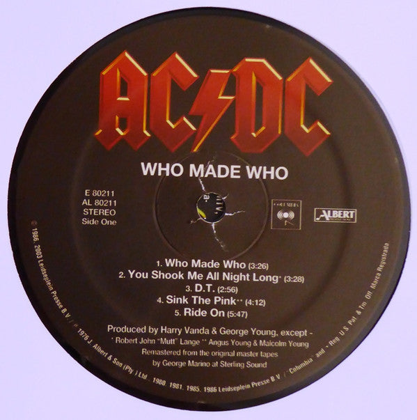 AC/DC : Who Made Who (LP, Album, Comp, RE, RM, 180)