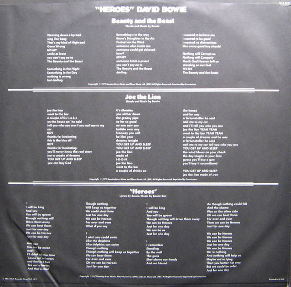 David Bowie : "Heroes" (LP, Album, Ind)