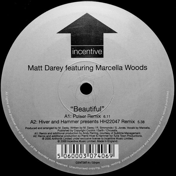 Matt Darey Featuring Marcella Woods : Beautiful (2002 Remixes) (12")