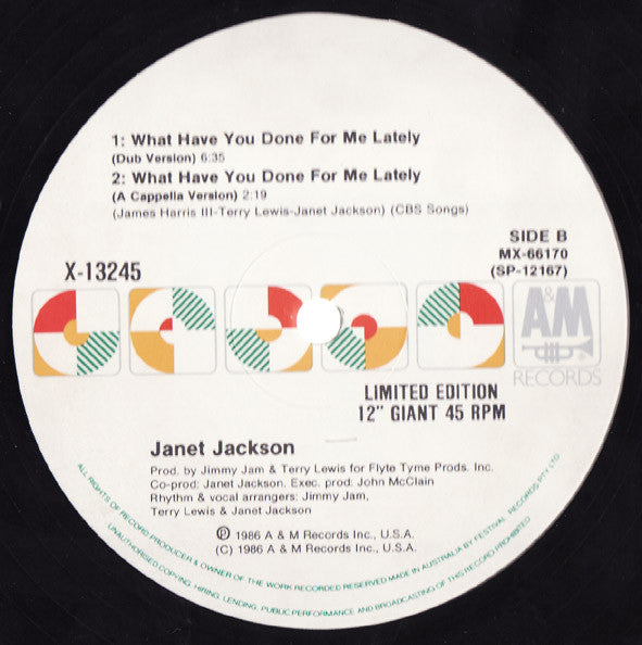 Janet Jackson : What Have You Done For Me Lately (12", Single, Ltd)