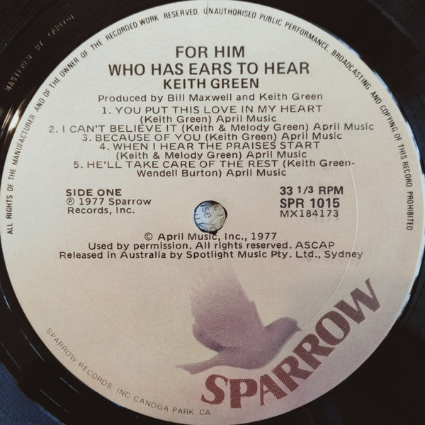 Keith Green (2) : For Him Who Has Ears To Hear (LP, Album)