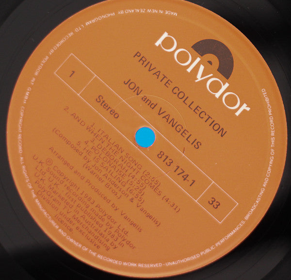 Jon And Vangelis* : Private Collection (LP, Album)