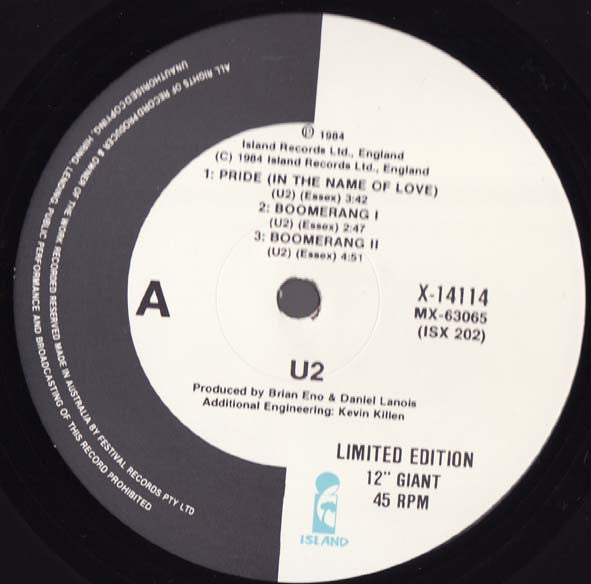 U2 : Pride (In The Name Of Love) (12", Single, Ltd)