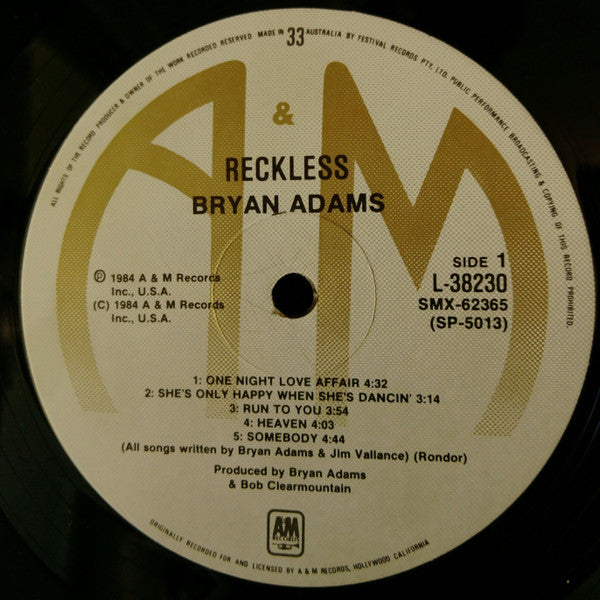 Bryan Adams : Reckless (LP, Album)