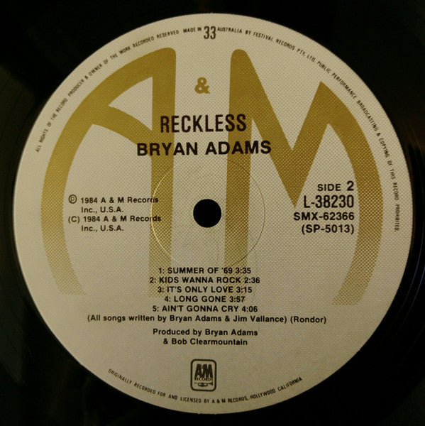 Bryan Adams : Reckless (LP, Album)